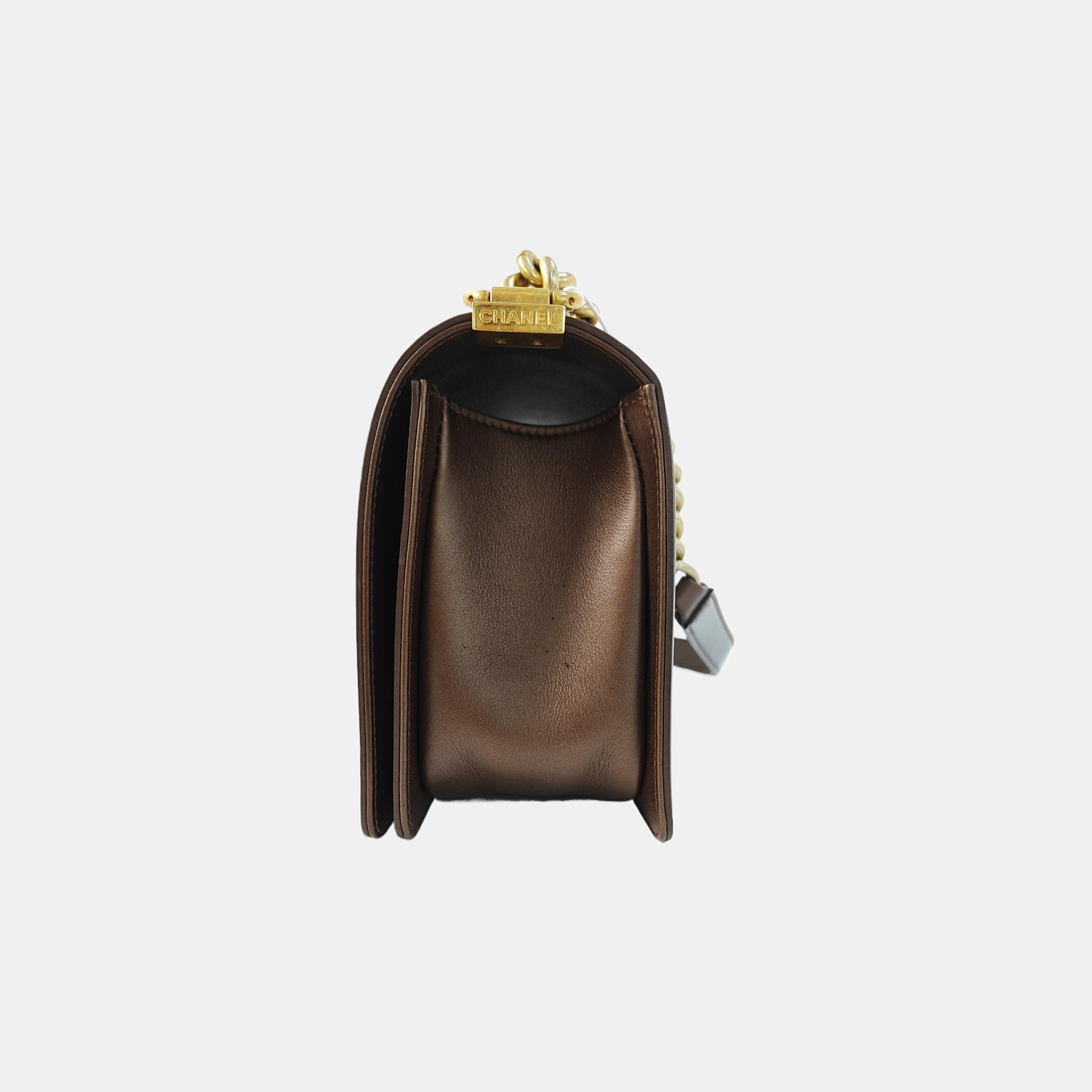 BOY CHANEL Medium Quilted Patent Leather Brown