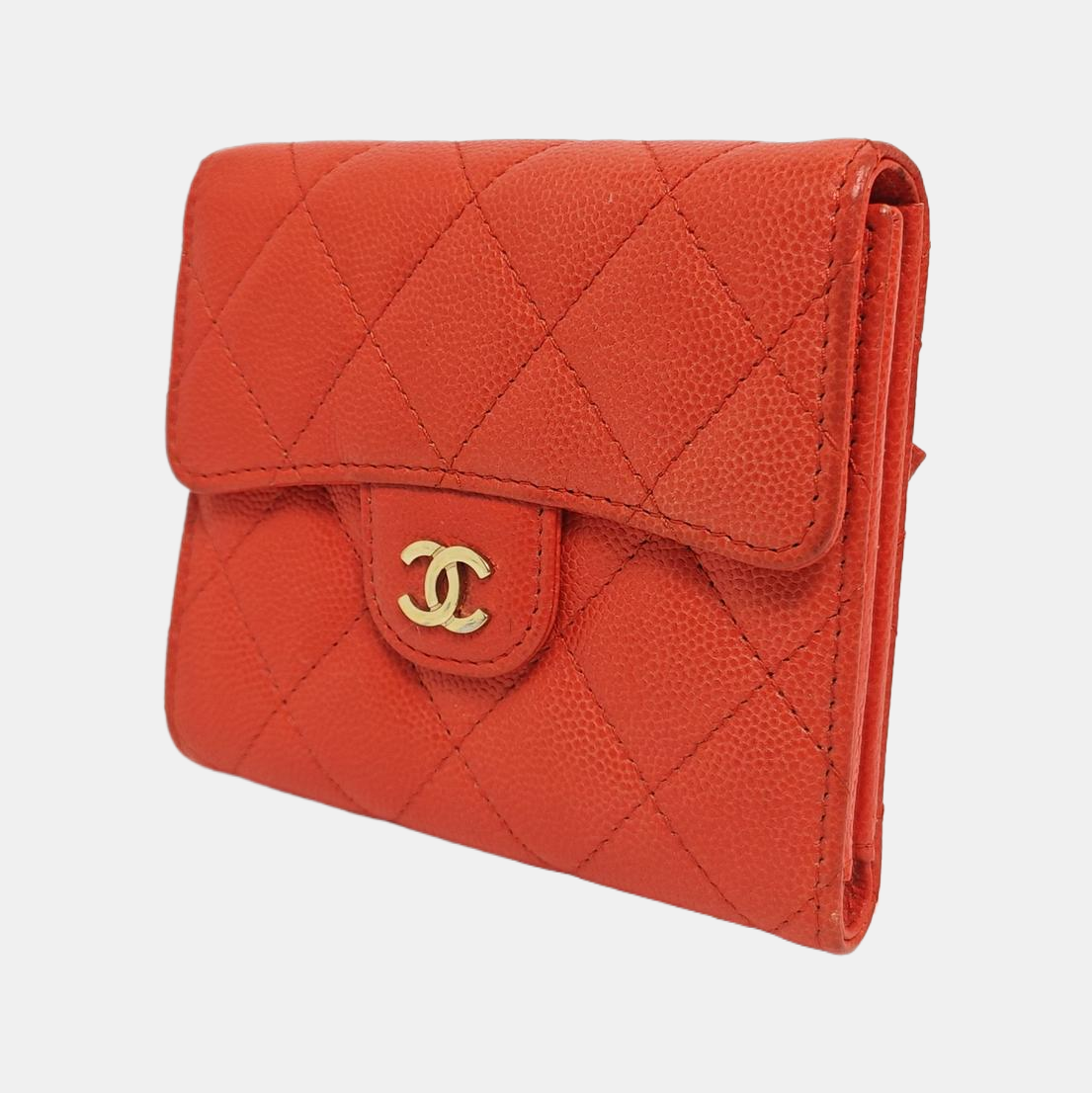 CLASSIC FLAP Quilted Grained Calfskin Red Wallet