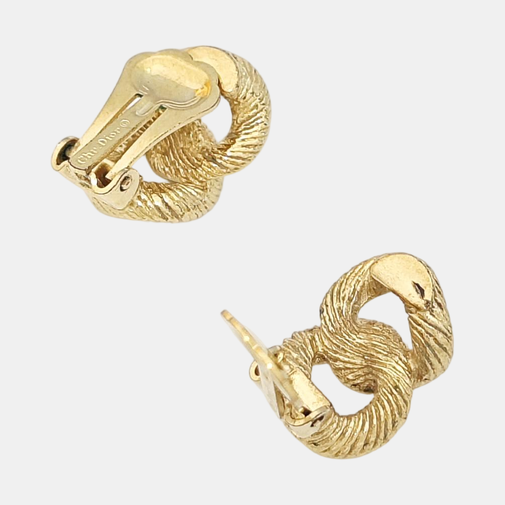 Twist Round Metal Gold Clip On Earrings