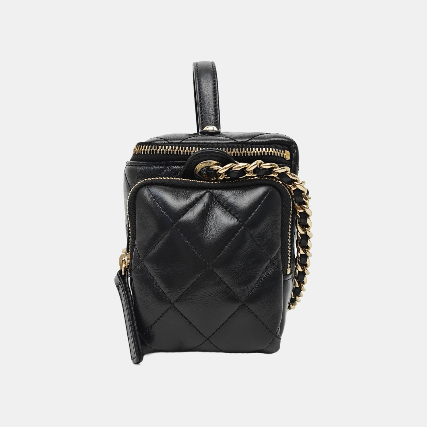 VINTAGE COSMETIC BAGS Quilted Lambskin Black