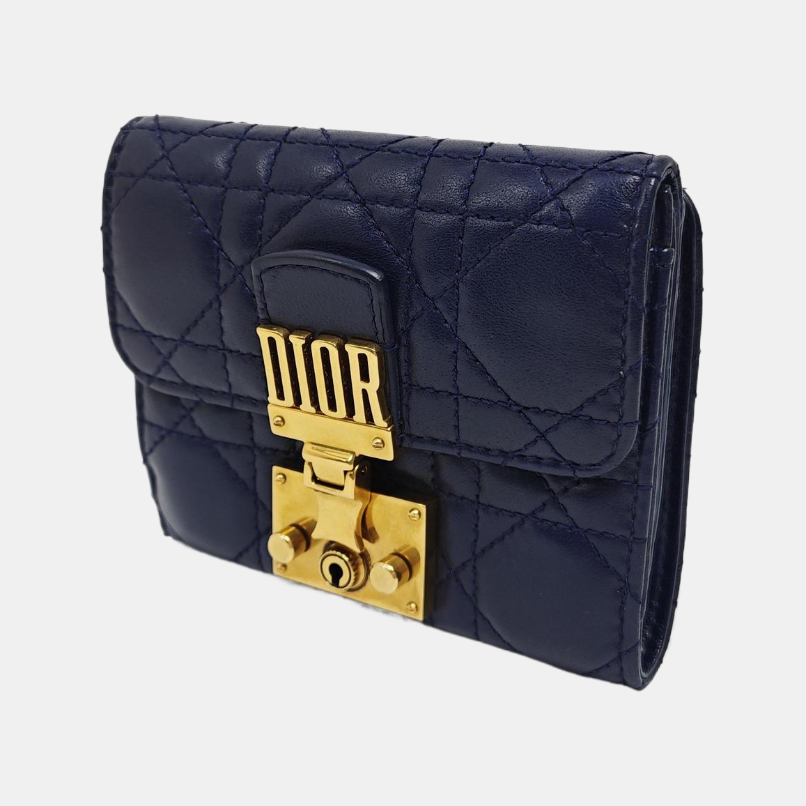 Dioraddict Cannage Calfskin Blue Wallet