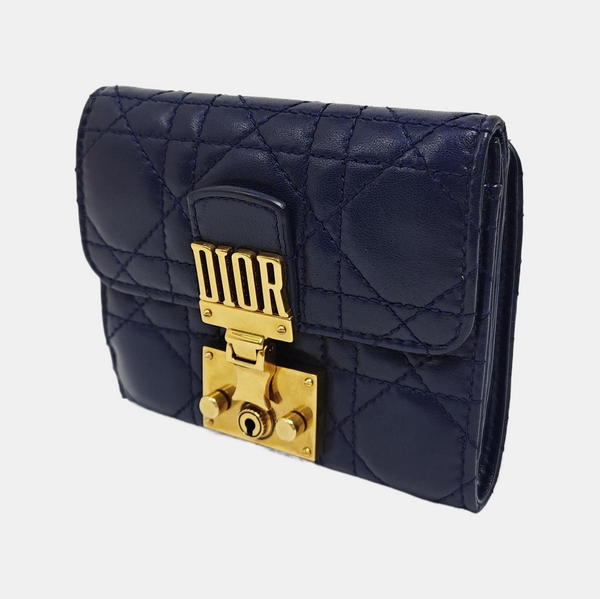 Dioraddict Cannage Calfskin Blue Wallet