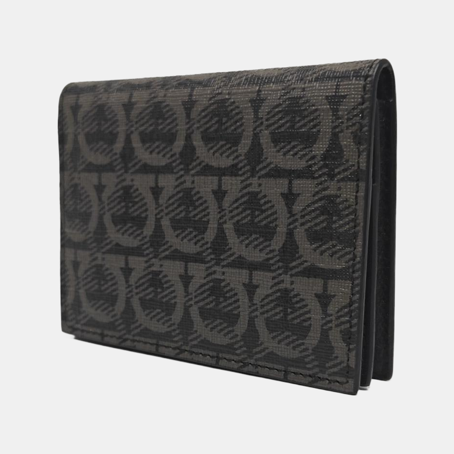 Gancini Coated Canvas Black Card Holder