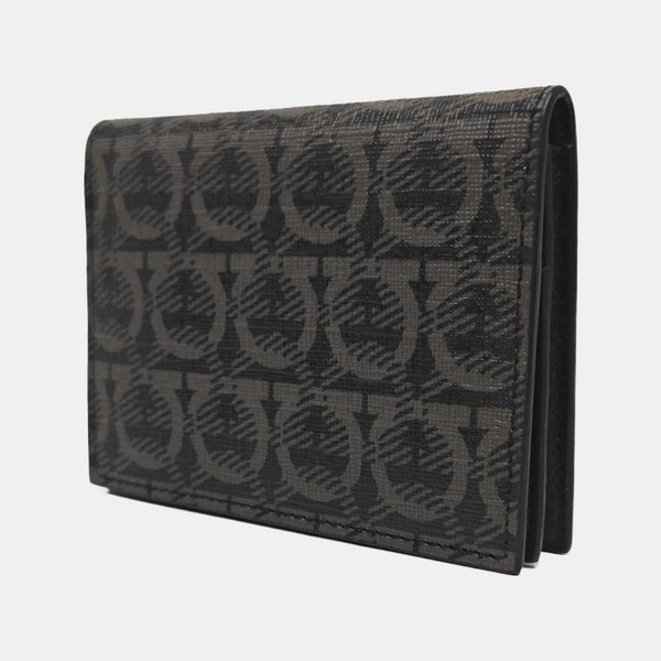 Gancini Coated Canvas Black Card Holder