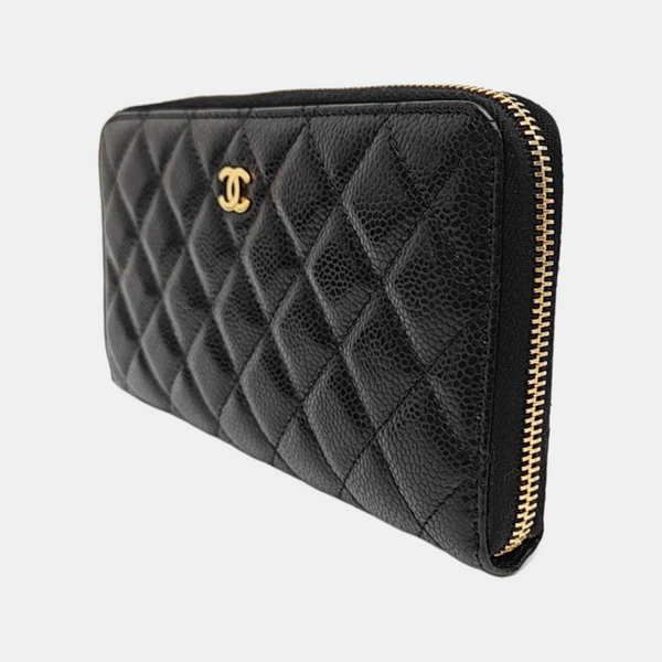 Quilted Grained Calfskin Wallet Black