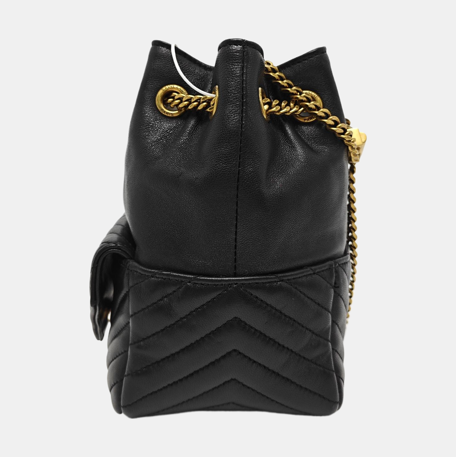 Chevron Lambskin Bucket Bag Black