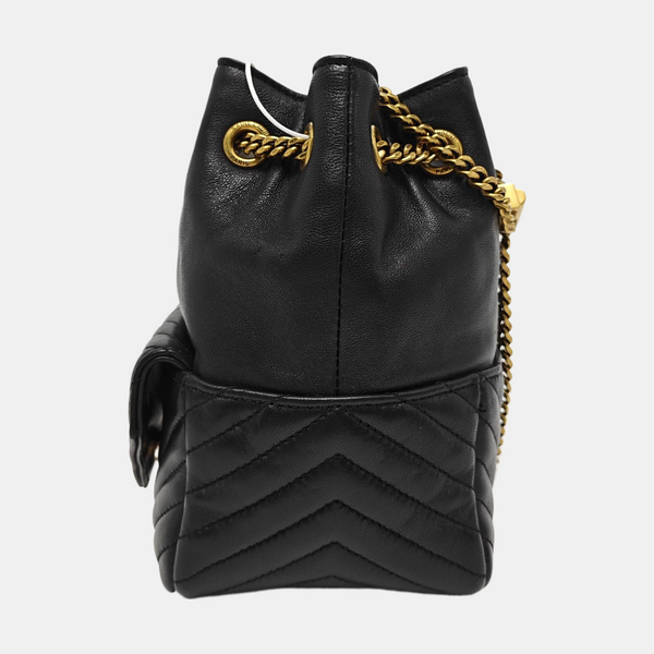 Chevron Lambskin Bucket Bag Black