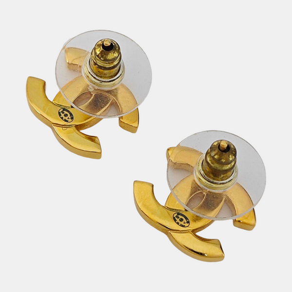 CC Logo Metal Gold Stud Earrings