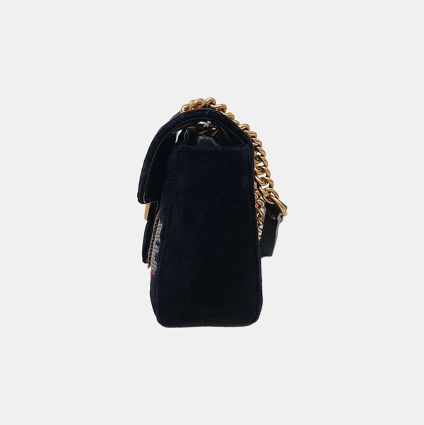 Authenticated pre-owned  GG Marmont Medium Quilted Velvet Black - Shoulder Bag at Looply