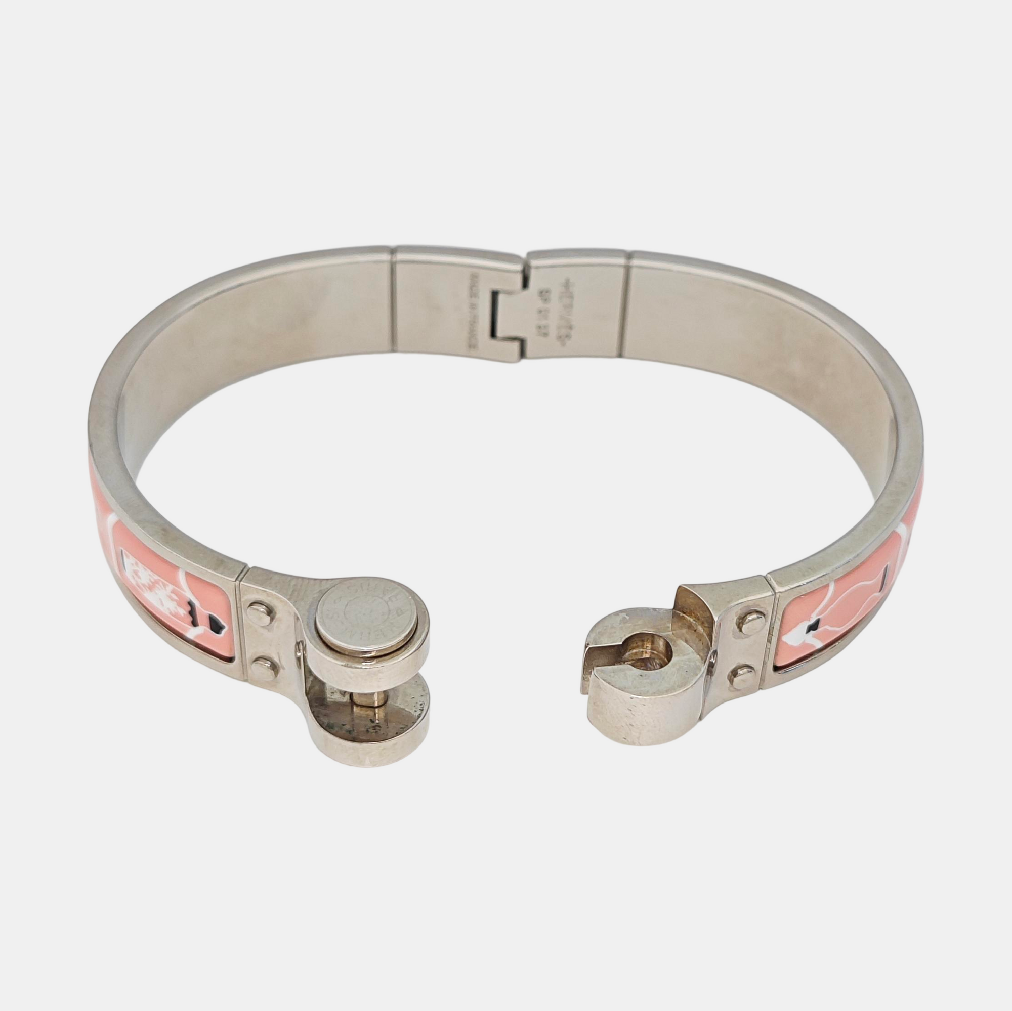Enamel Hinged Bracelet Metal Silver Bangle
