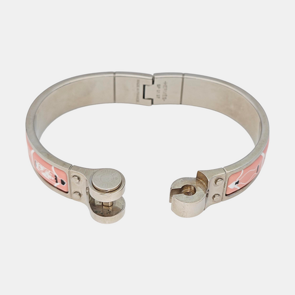 Enamel Hinged Bracelet Metal Silver Bangle