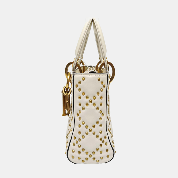Authenticated pre-owned  Lady Dior Mini Lambskin White - Tote Bag at Looply