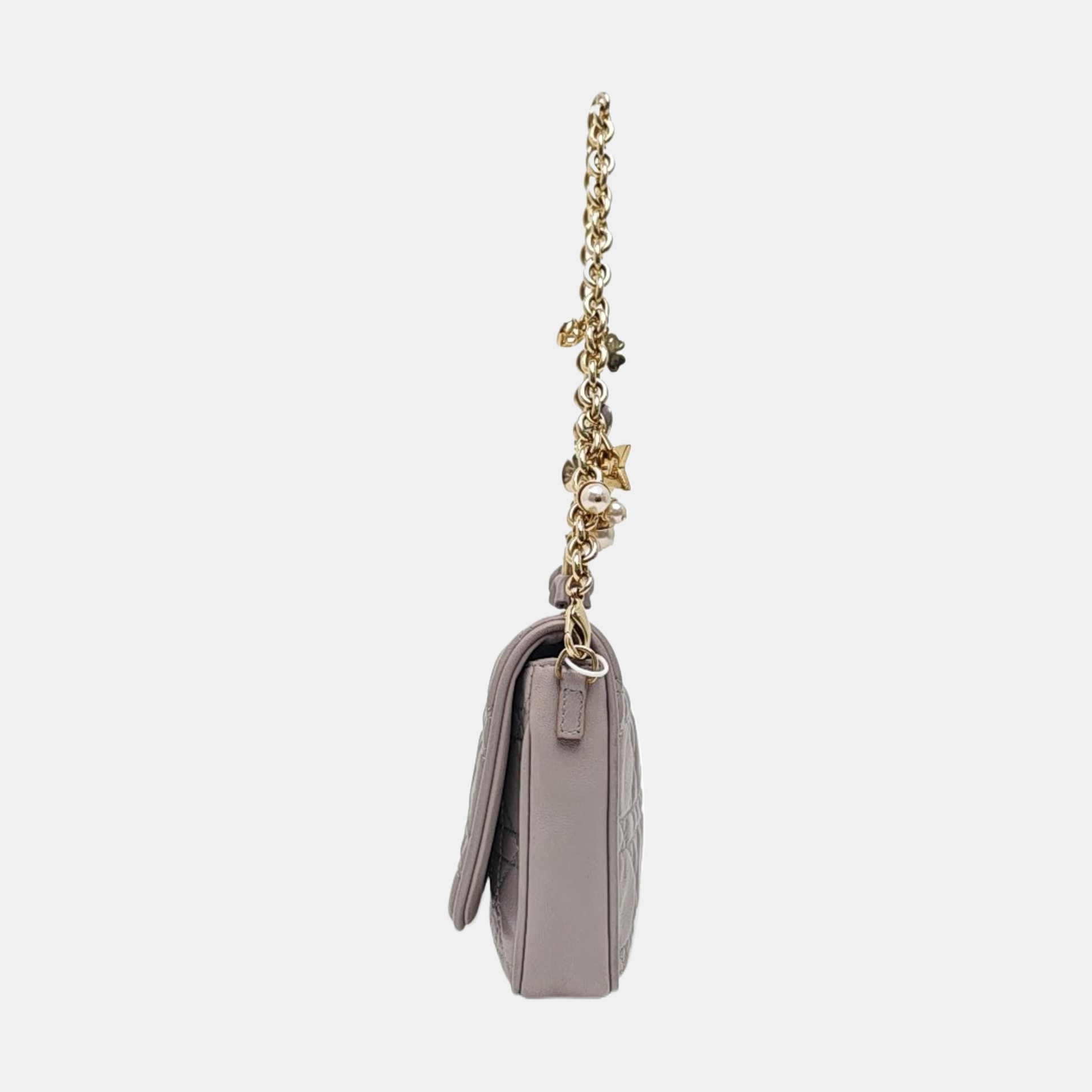 Cannage Calfskin Shoulder Bag Gray