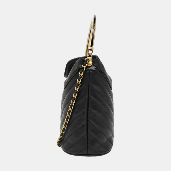 Quilted Lambskin Bucket Bag Black
