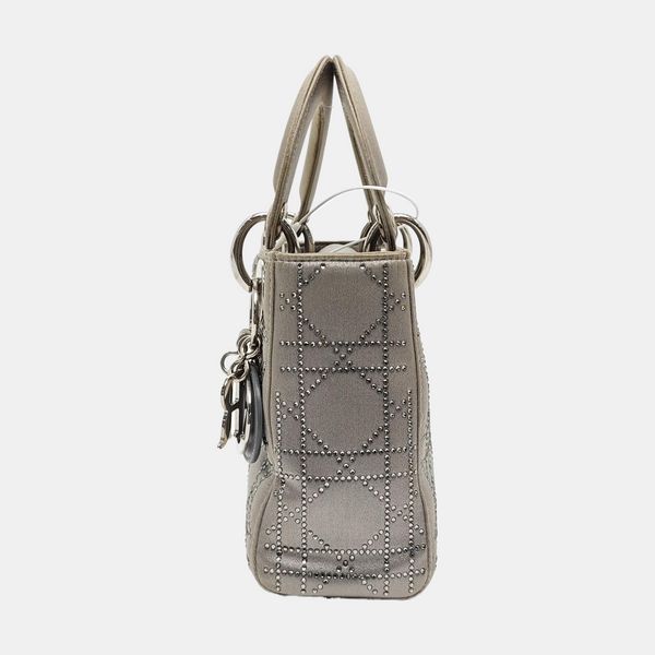 Authenticated pre-owned  Lady Dior Mini Silk Satin Grey - Shoulder Bag at Looply