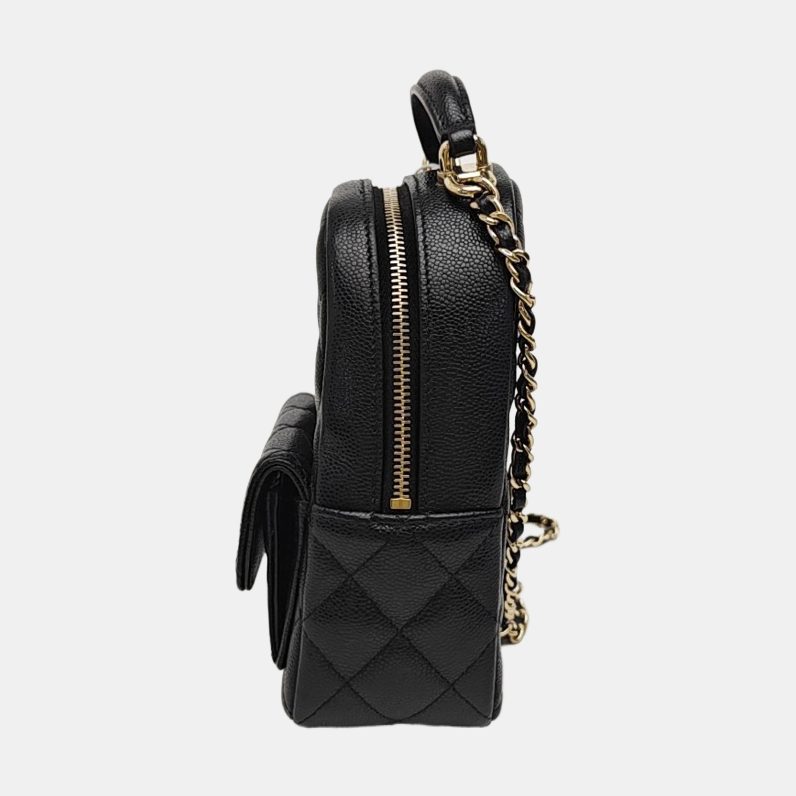 Quilted Grained Calfskin Backpack Mini Black