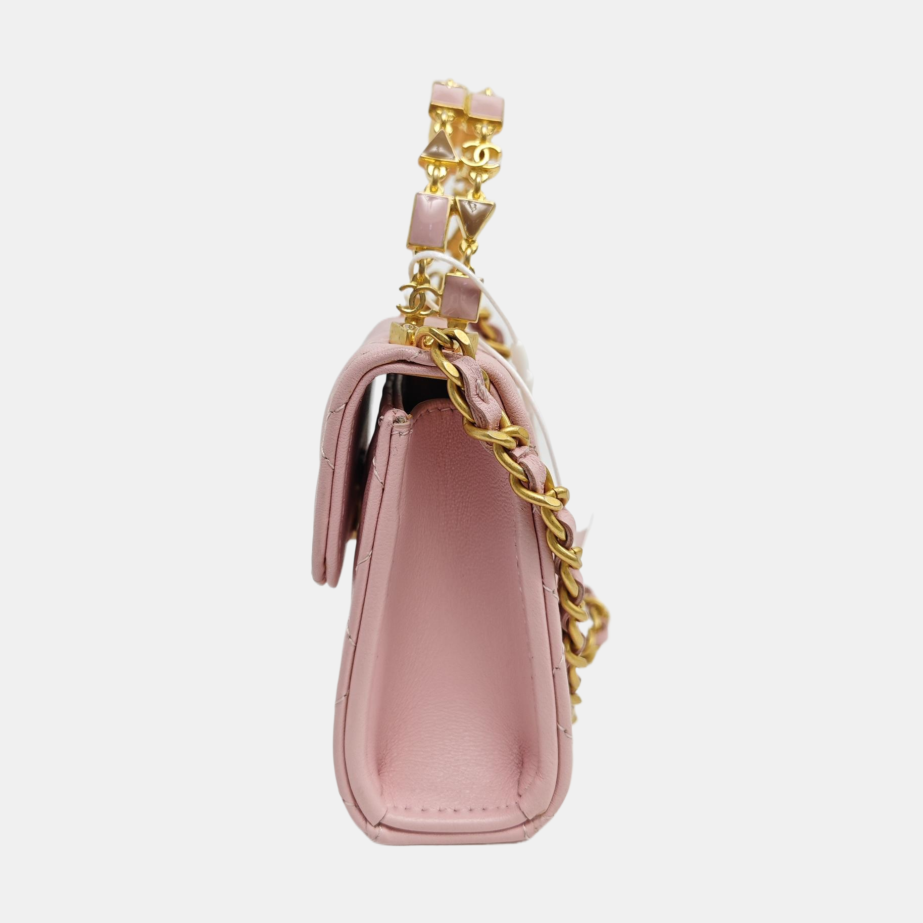 TWO TONE CHAIN HANDLE Quilted Lambskin Pink