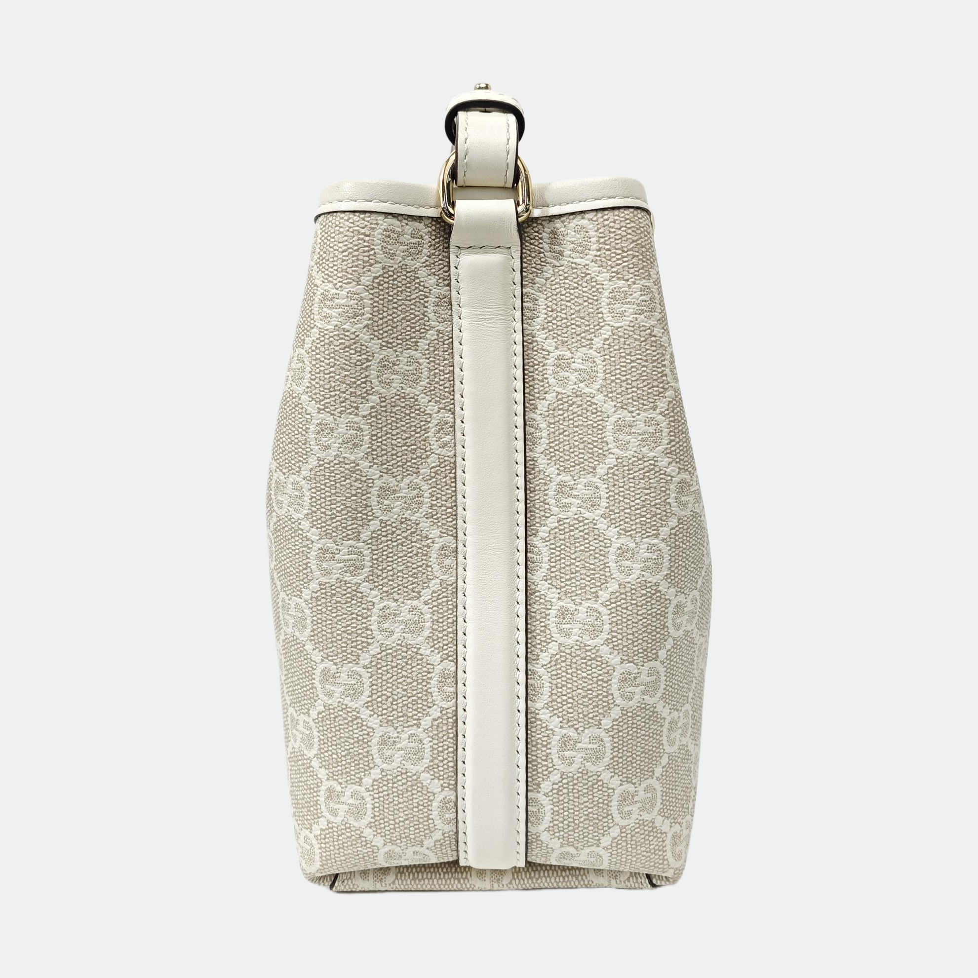 GG Emblem Small Monogram Coated Canvas Beige