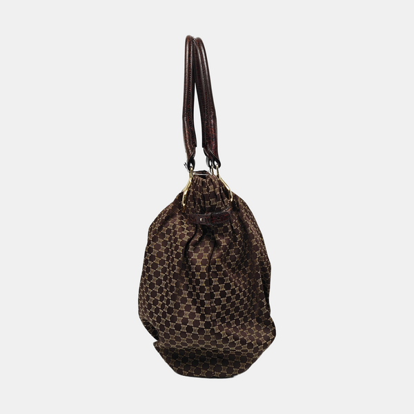 Fabric Top Handle Bag Brown