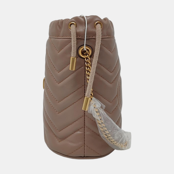 Authenticated pre-owned  GG Marmont Mini Quilted Calfskin Beige - Bucket Bag at Looply