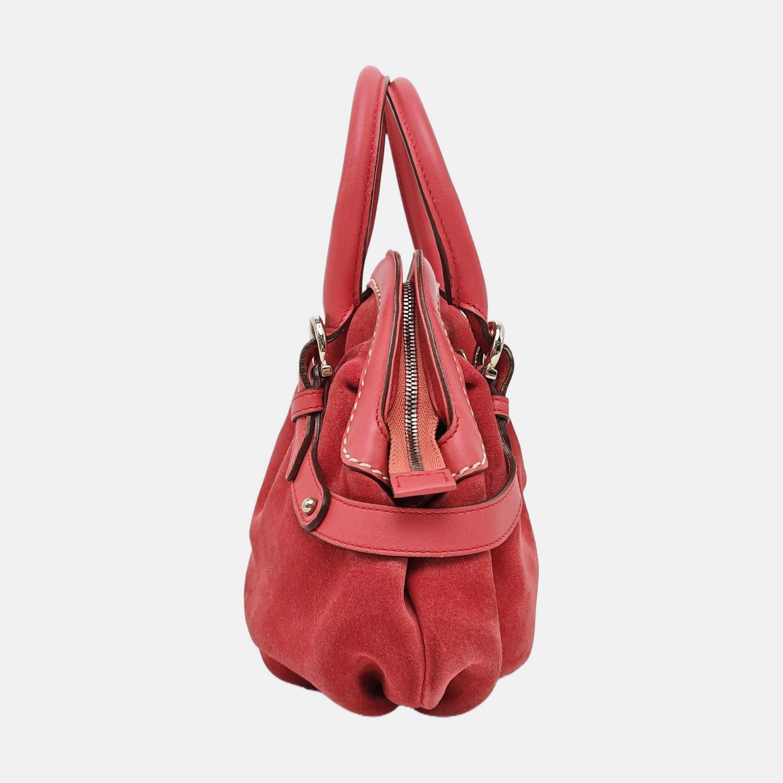 Suede Top Handle Bag Red