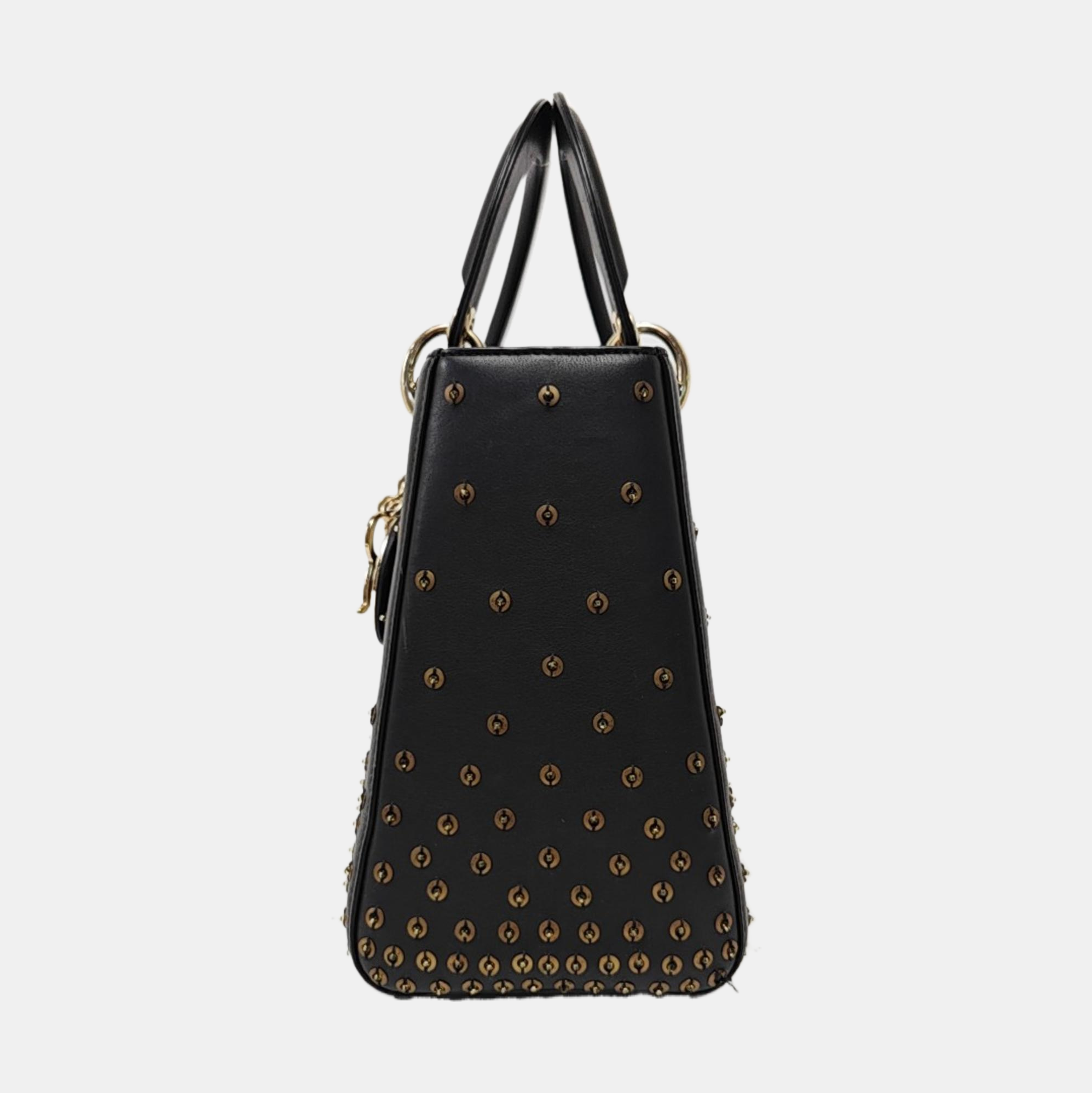 Authenticated pre-owned  Lady Dior Medium Quilted Calfskin Black - Tote Bag at Looply