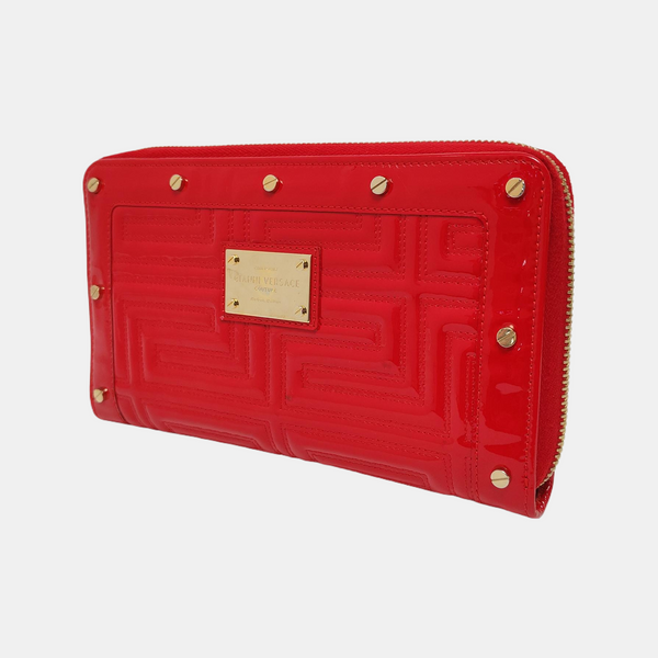 Quilted Patent Leather Wallet Red