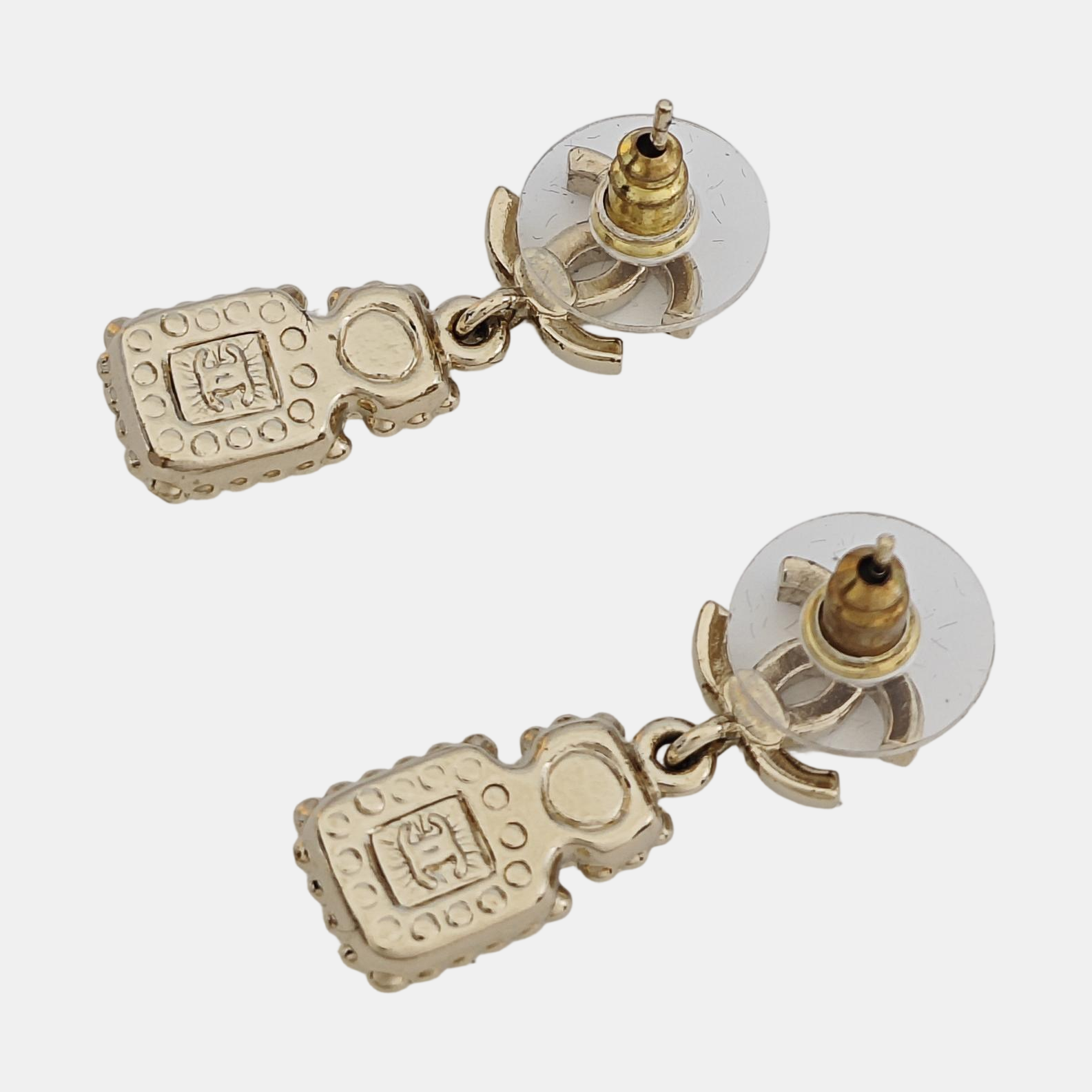 CC Logo Metal Gold Stud Earrings