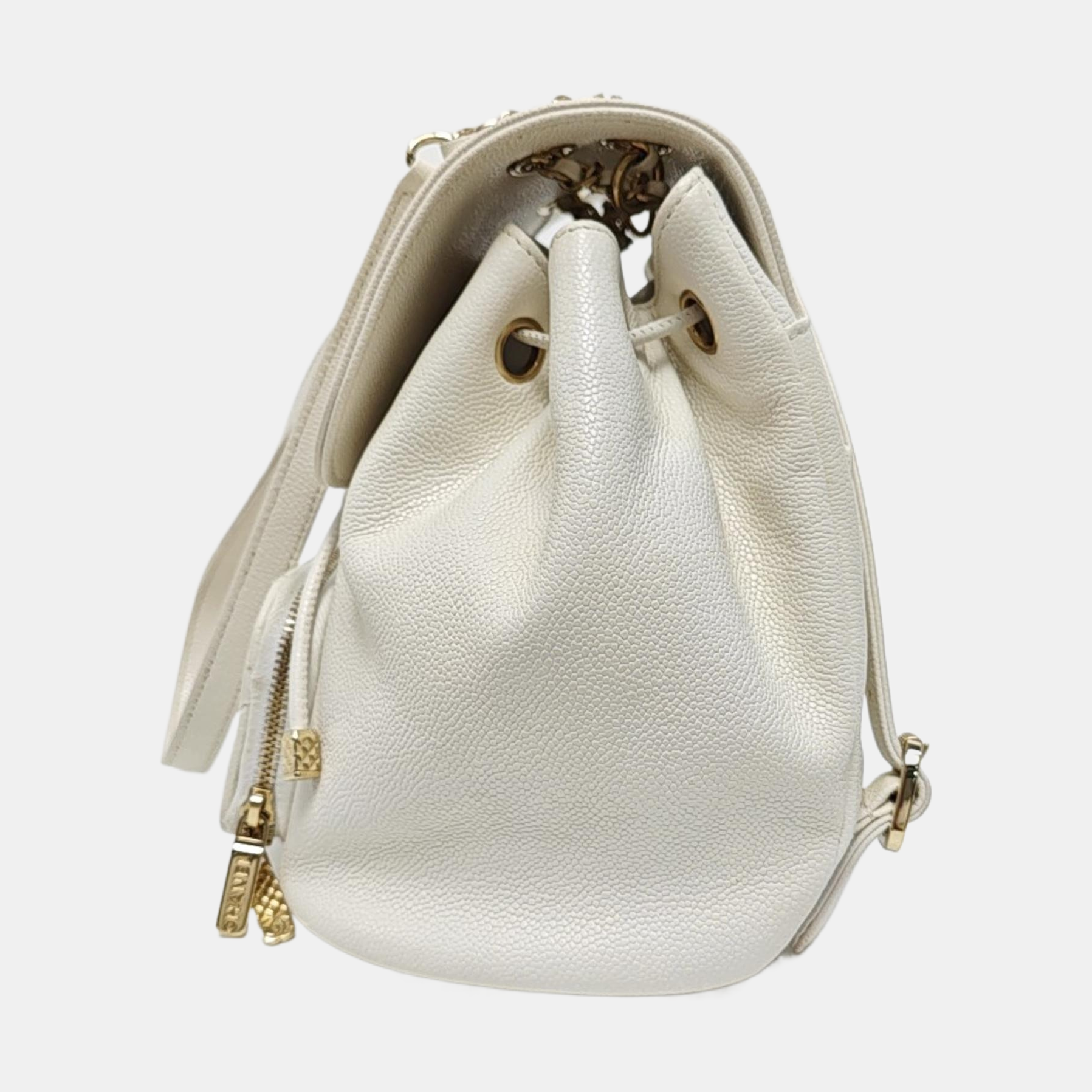 BUSINESS AFFINITY Small Quilted Grained Calfskin White