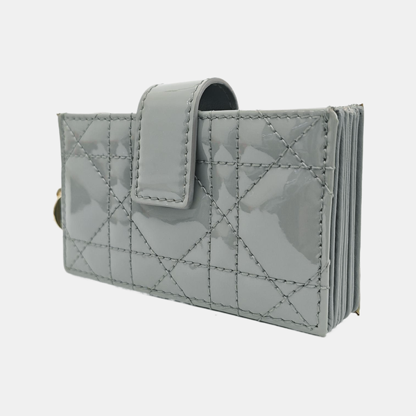 Lady Dior Super Mini Cannage Patent Leather Gray Card Holder