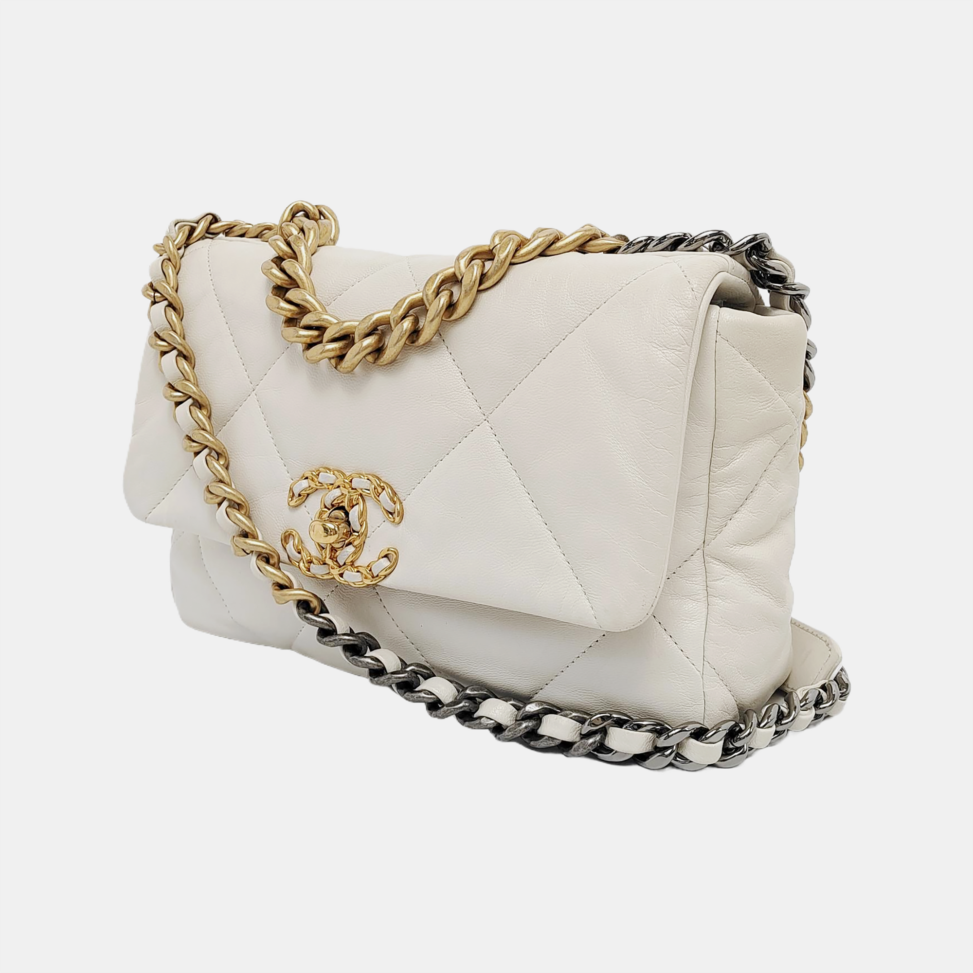 CHANEL 19 Small Quilted Lambskin White