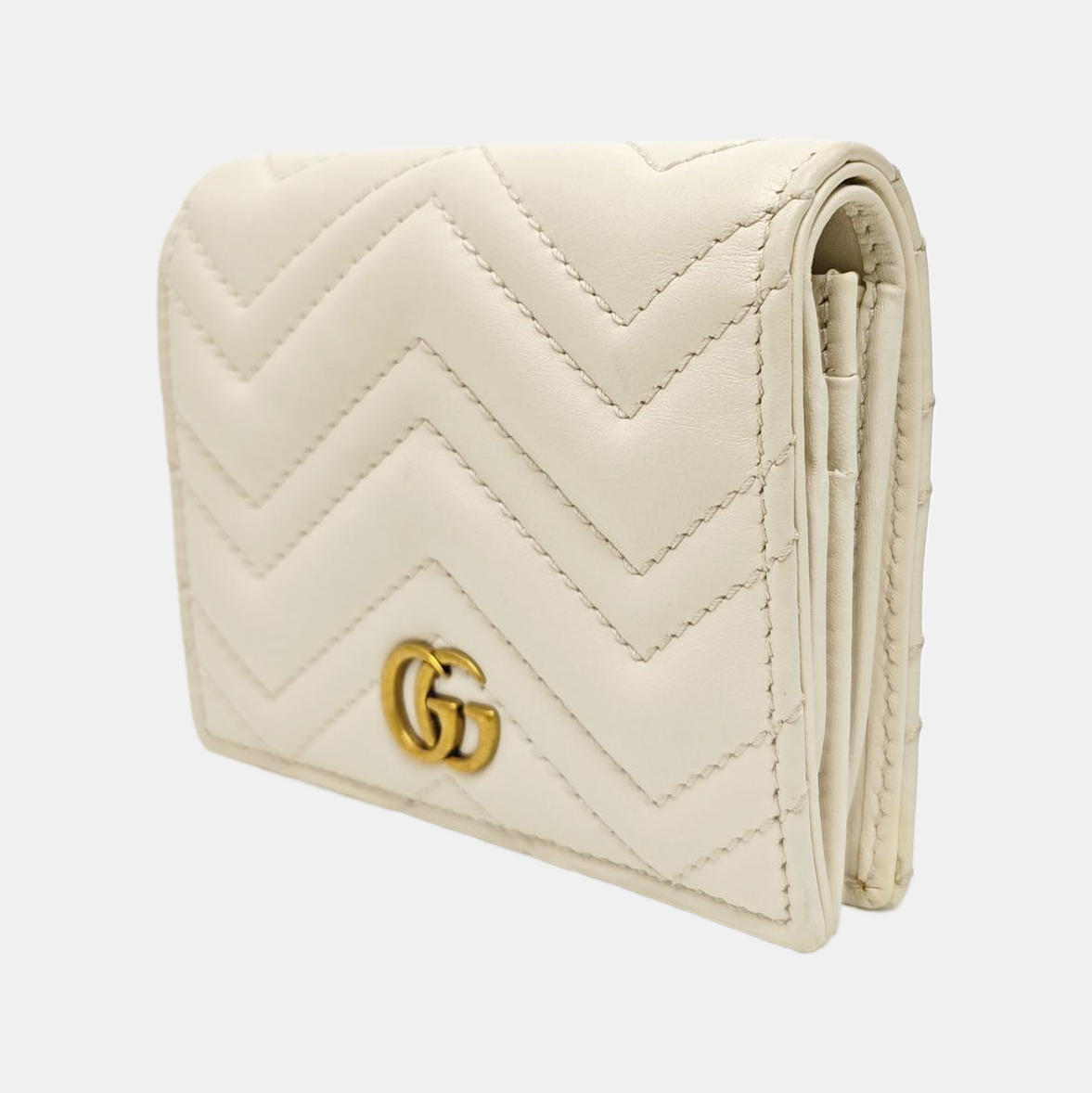 GG Marmont Mini Quilted Calfskin White Wallet