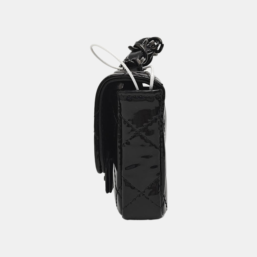 Quilted Patent Leather Shoulder Bag Black