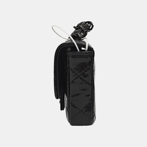 Quilted Patent Leather Shoulder Bag Black