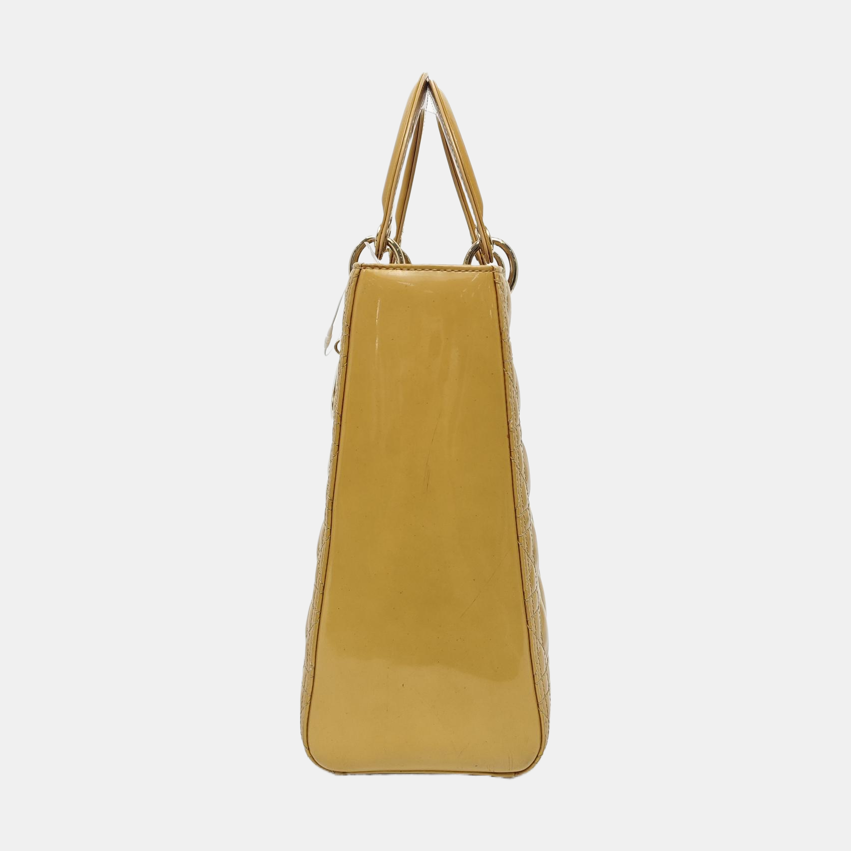 Authenticated pre-owned  Lady Dior Large Quilted Patent Leather Yellow - Tote Bag at Looply