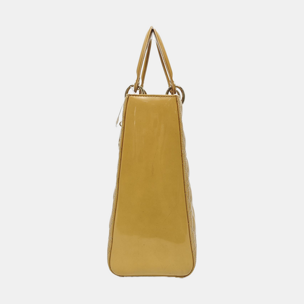Authenticated pre-owned  Lady Dior Large Quilted Patent Leather Yellow - Tote Bag at Looply