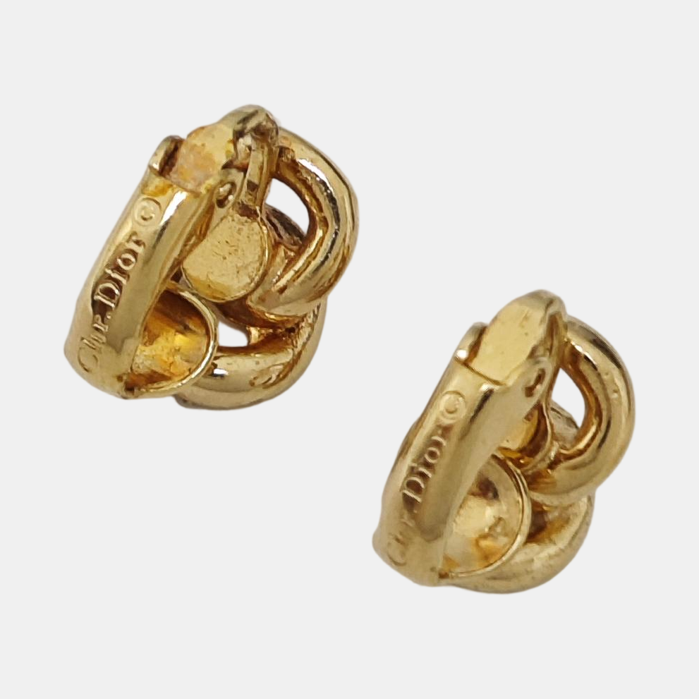 Twist Round Metal Gold Clip On Earrings