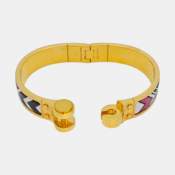 Enamel Hinged Bracelet Metal Gold Bangle