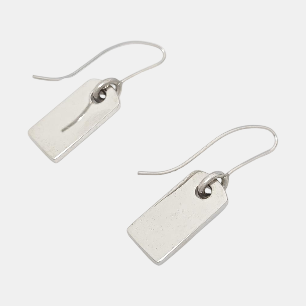 Authenticated pre-owned  Dog Tag Silver Tone Metal Synthetic Crystal Silver Earring - Earrings at Looply