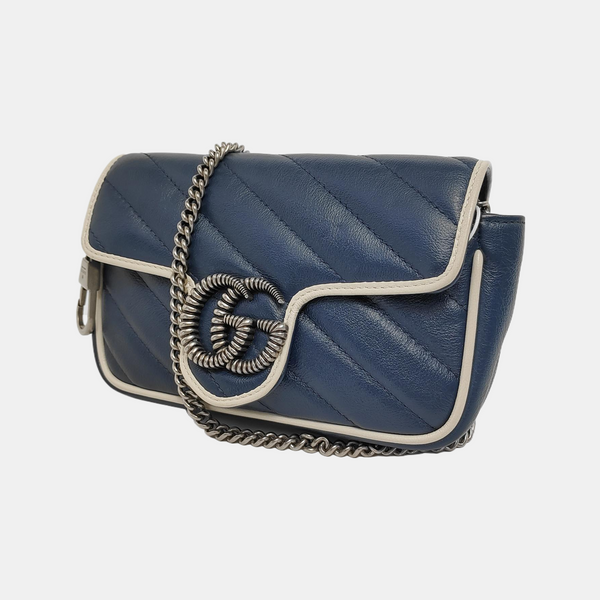 Authenticated pre-owned  GG Marmont Super Mini Quilted Calfskin Blue - Shoulder Bag at Looply
