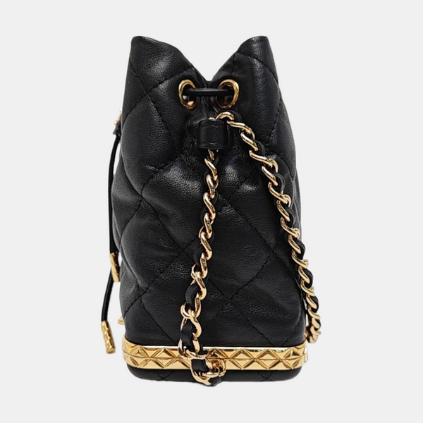 Quilted Lambskin Bucket Bag Black