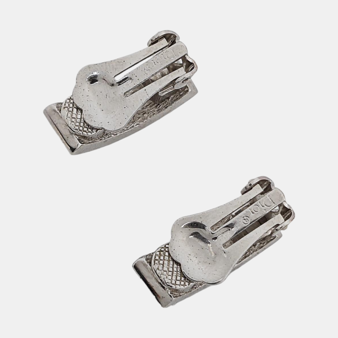 Dog Tag Metal Silver Clip On Earrings