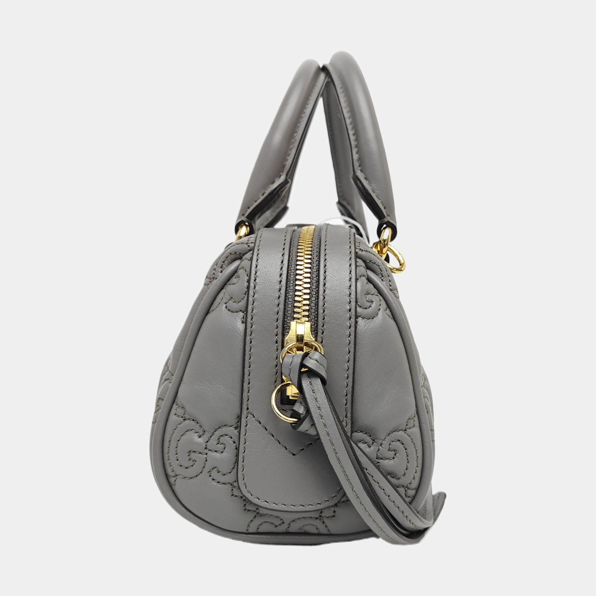 GG Matelassé Mini Monogram Calfskin Gray