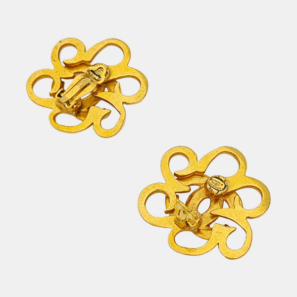CC Logo Metal Gold Clip On Earrings