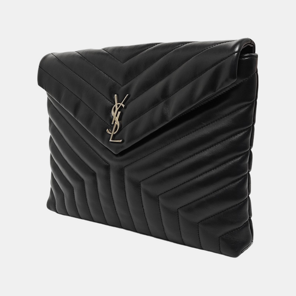 Chevron Calfskin Clutch Black