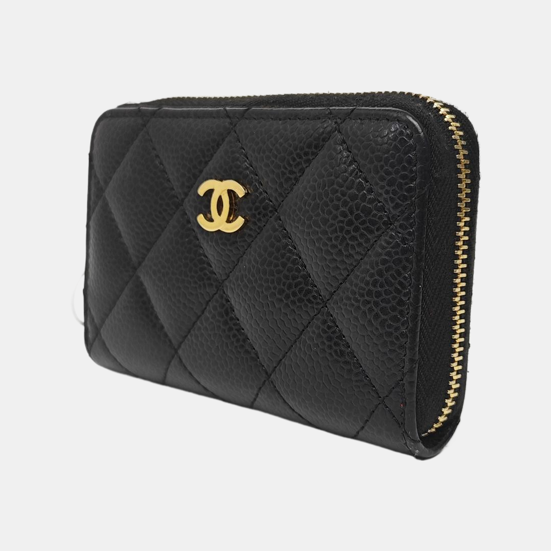 Quilted Grained Calfskin Card Holder Black
