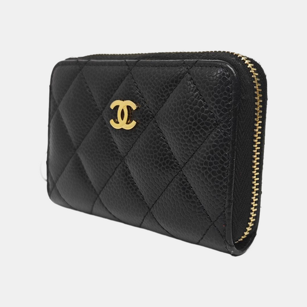 Quilted Grained Calfskin Card Holder Black