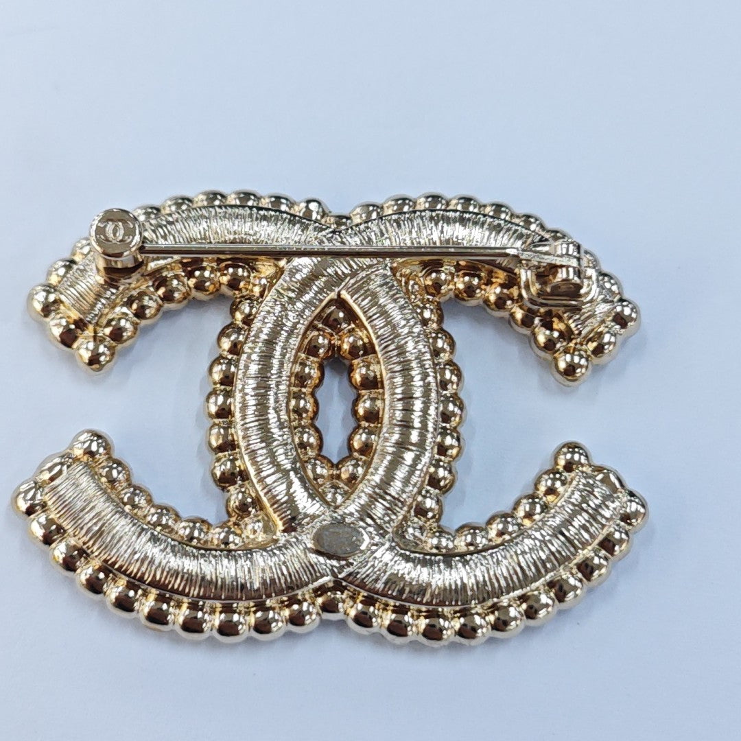 CC Logo Metal Gold Brooch