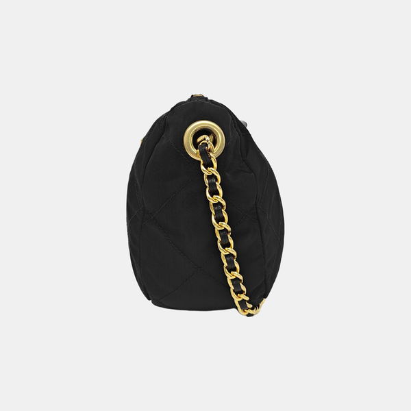 Quilted Nylon Shoulder Bag Black