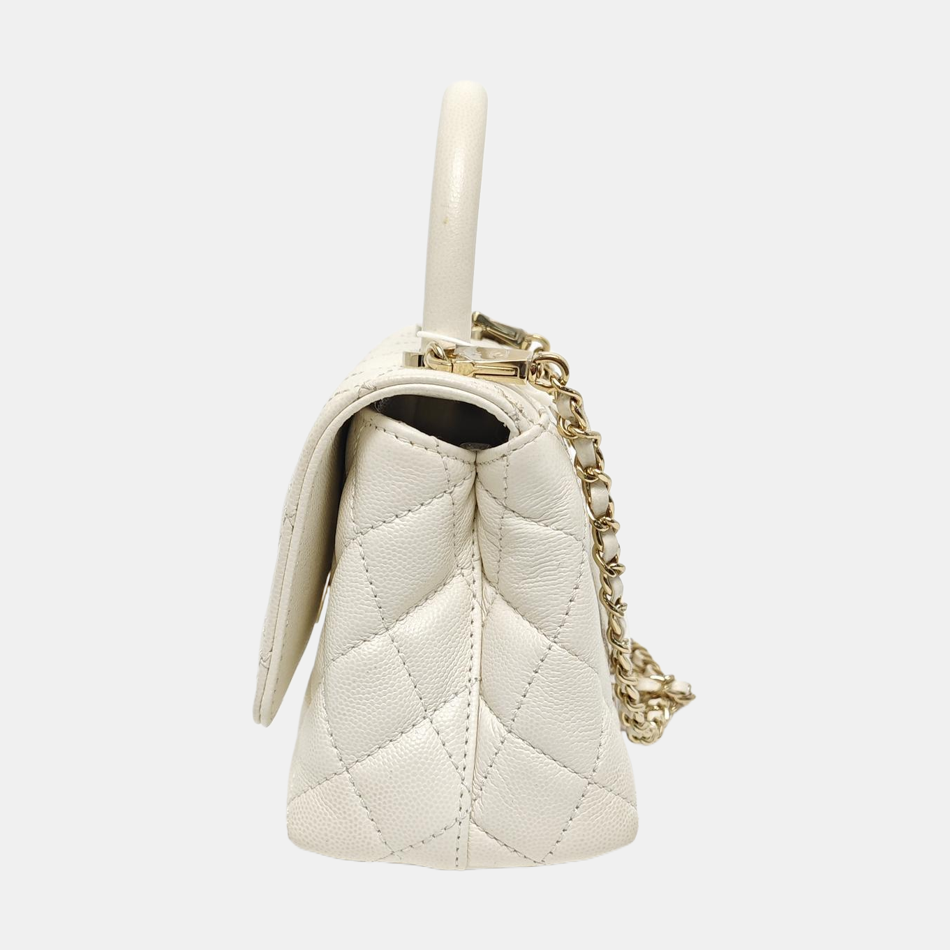 COCO HANDLE Mini Quilted Grained Calfskin White